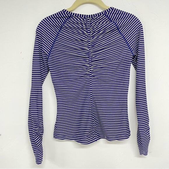 Athleta Blue Striped Long Sleeve Stretchy Tee Shirt Blouse Womens XXS Nautical - Picture 7 of 9